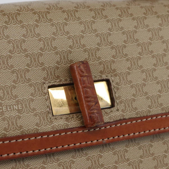 CELINE Macadam Canvas Circle Hand Bag PVC 2way Beige Gold Auth AMZ333A