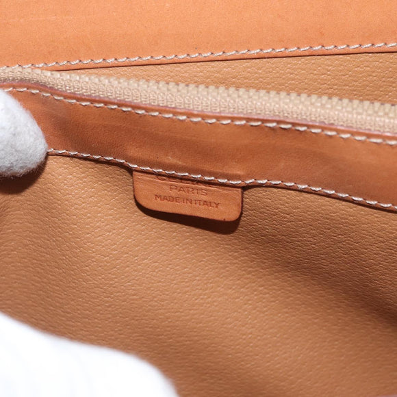 CELINE Macadam Canvas Circle Hand Bag PVC 2way Beige Gold Auth AMZ333A