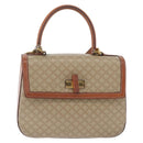 CELINE Macadam Canvas Circle Hand Bag PVC 2way Beige Gold Auth AMZ333A-13