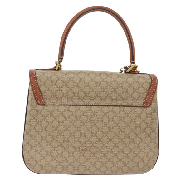 CELINE Macadam Canvas Circle Hand Bag PVC 2way Beige Gold Auth AMZ333A