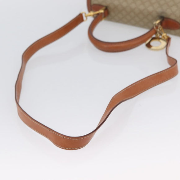 CELINE Macadam Canvas Circle Hand Bag PVC 2way Beige Gold Auth AMZ333A