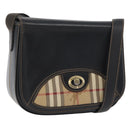 Burberrys Nova Check Shoulder Bag PVC Leather Black Gold Auth AMZ334-1
