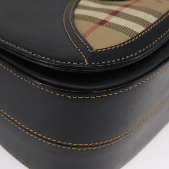 Burberrys Nova Check Shoulder Bag PVC Leather Black Gold Auth AMZ334