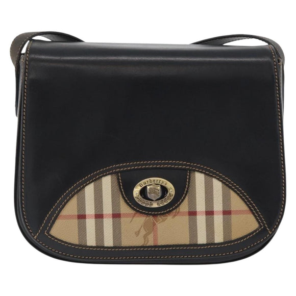 Burberrys Nova Check Shoulder Bag PVC Leather Black Gold Auth AMZ334