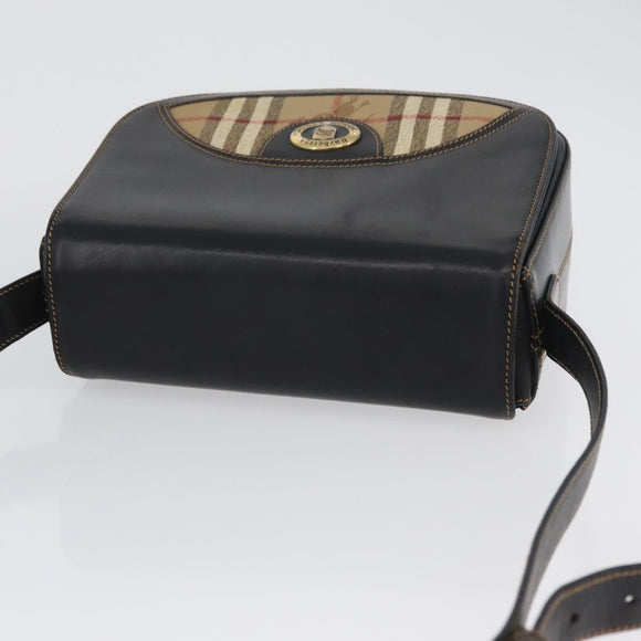 Burberrys Nova Check Shoulder Bag PVC Leather Black Gold Auth AMZ334
