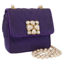 CHANEL V Stitch Pearl Shoulder Bag Nylon Purple Gold CC Auth AMZ336-1