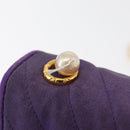 CHANEL V Stitch Pearl Shoulder Bag Nylon Purple Gold CC Auth AMZ336-10