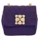 CHANEL V Stitch Pearl Shoulder Bag Nylon Purple Gold CC Auth AMZ336-2