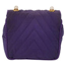 CHANEL V Stitch Pearl Shoulder Bag Nylon Purple Gold CC Auth AMZ336-3