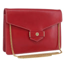 Christian Dior Chain Shoulder Bag Leather Red Gold Auth AMZ337A-1