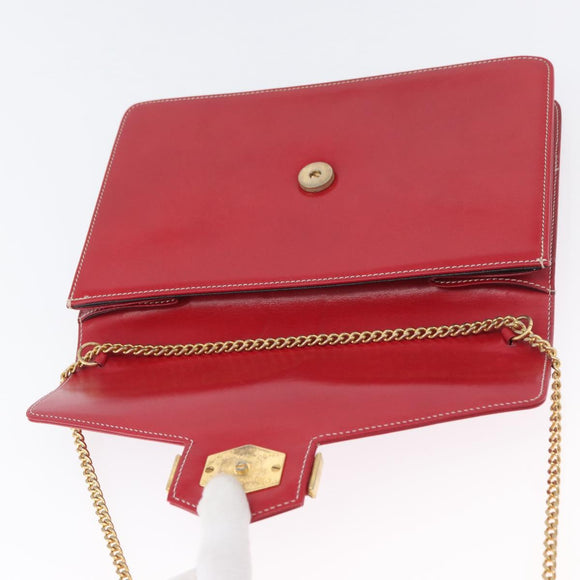 Christian Dior Chain Shoulder Bag Leather Red Gold Auth AMZ337A