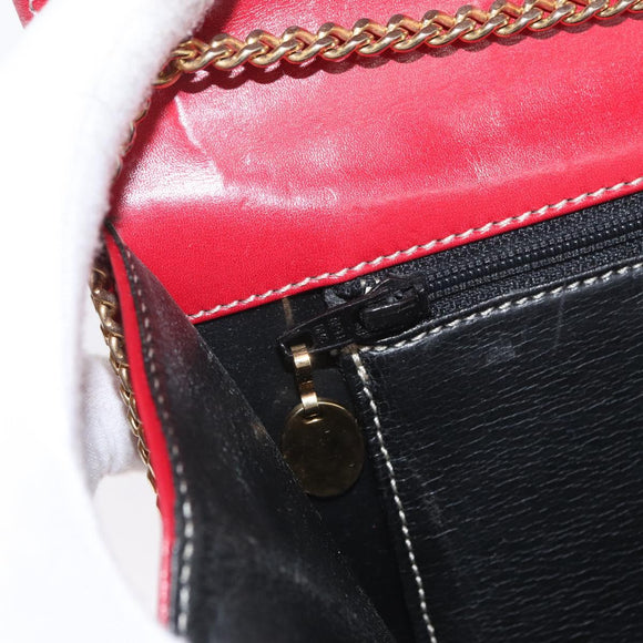 Christian Dior Chain Shoulder Bag Leather Red Gold Auth AMZ337A