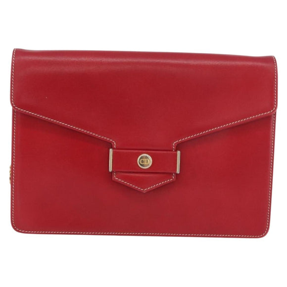 Christian Dior Chain Shoulder Bag Leather Red Gold Auth AMZ337A