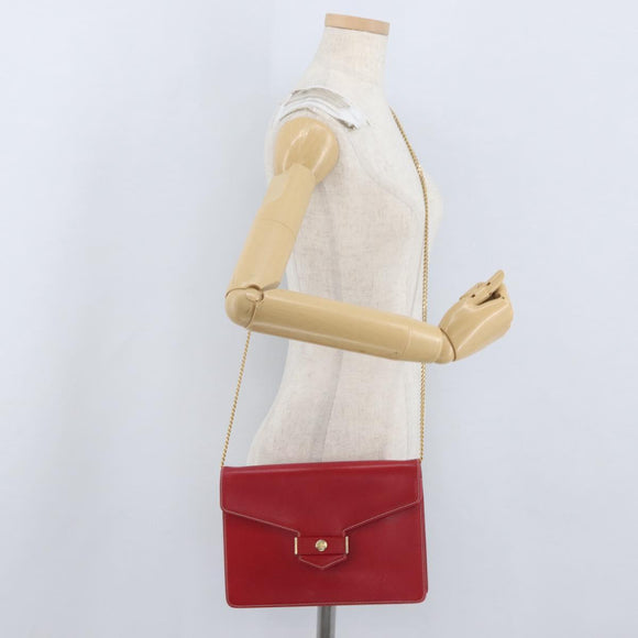 Christian Dior Chain Shoulder Bag Leather Red Gold Auth AMZ337A
