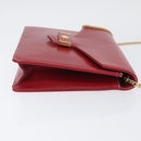 Christian Dior Chain Shoulder Bag Leather Red Gold Auth AMZ337A-3