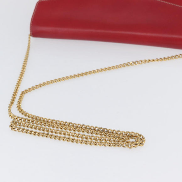 Christian Dior Chain Shoulder Bag Leather Red Gold Auth AMZ337A