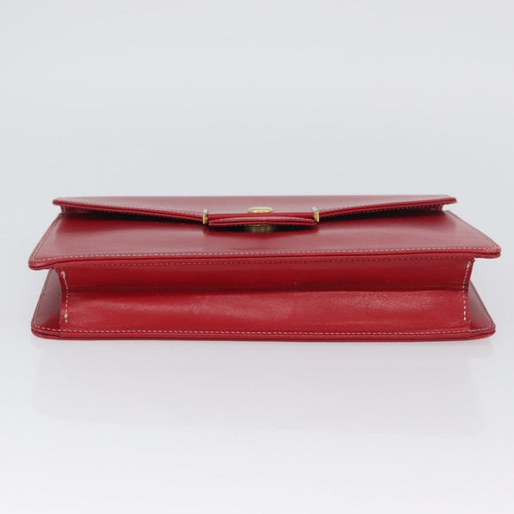 Christian Dior Chain Shoulder Bag Leather Red Gold Auth AMZ337A