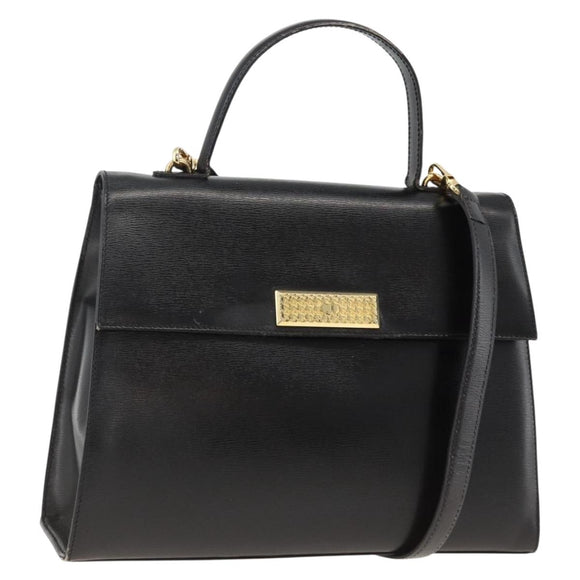 Christian Dior Hand Bag Leather 2way Black Gold Auth AMZ338A