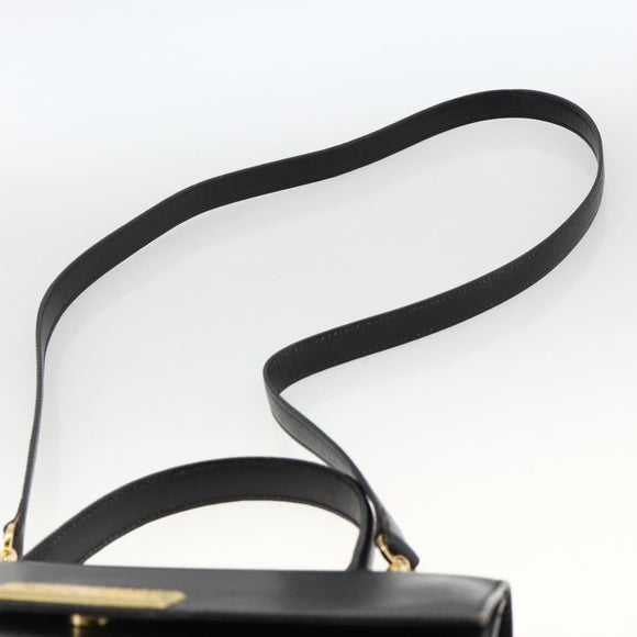 Christian Dior Hand Bag Leather 2way Black Gold Auth AMZ338A