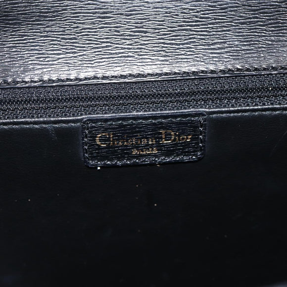 Christian Dior Hand Bag Leather 2way Black Gold Auth AMZ338A