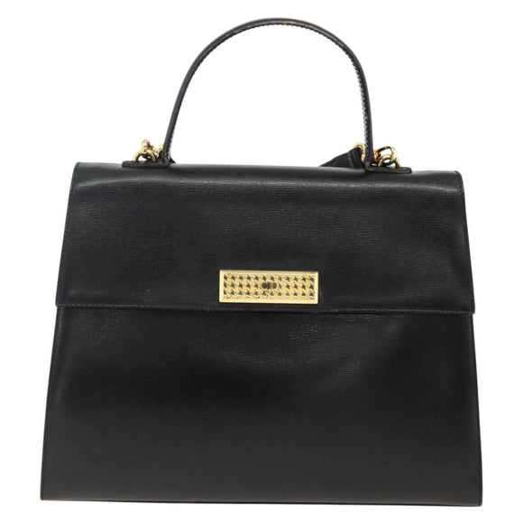 Christian Dior Hand Bag Leather 2way Black Gold Auth AMZ338A