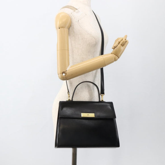 Christian Dior Hand Bag Leather 2way Black Gold Auth AMZ338A
