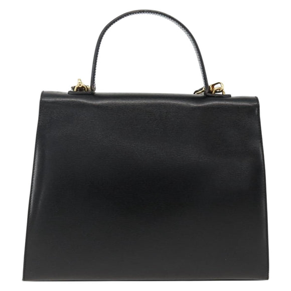 Christian Dior Hand Bag Leather 2way Black Gold Auth AMZ338A