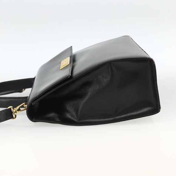 Christian Dior Hand Bag Leather 2way Black Gold Auth AMZ338A
