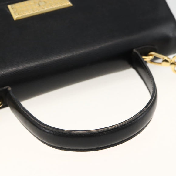 Christian Dior Hand Bag Leather 2way Black Gold Auth AMZ338A