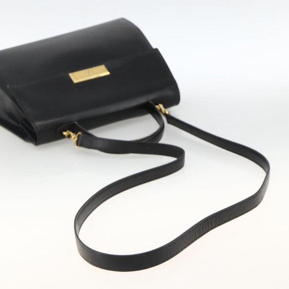 Christian Dior Hand Bag Leather 2way Black Gold Auth AMZ338A