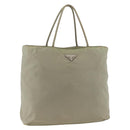 PRADA Hand Bag Nylon Beige Silver Auth AMZ343-1