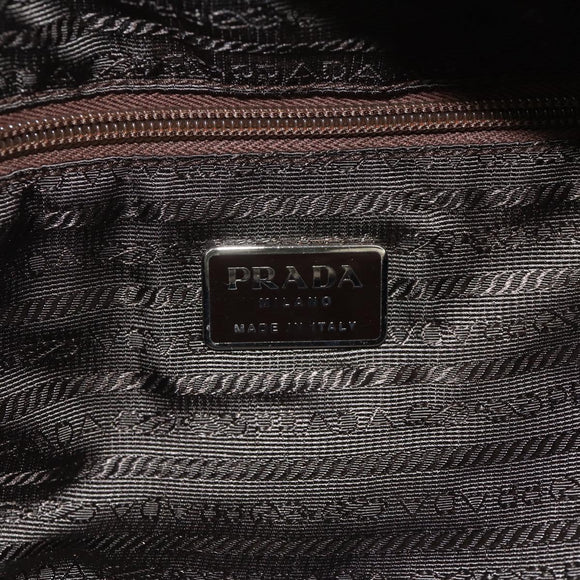 PRADA Hand Bag Nylon Beige Silver Auth AMZ343