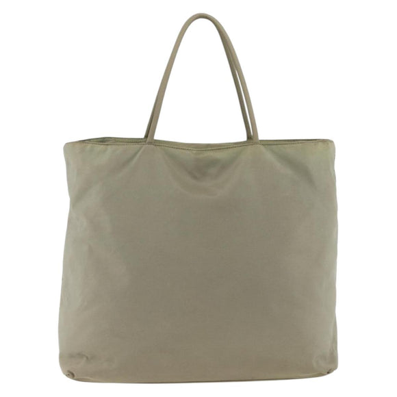 PRADA Hand Bag Nylon Beige Silver Auth AMZ343