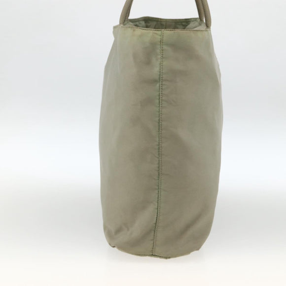 PRADA Hand Bag Nylon Beige Silver Auth AMZ343