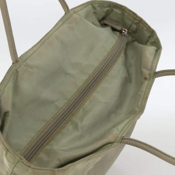 PRADA Hand Bag Nylon Beige Silver Auth AMZ343