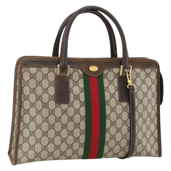 GUCCI GG Supreme Web Sherry Line Hand Bag PVC Red Beige 010 378 Auth AMZ345