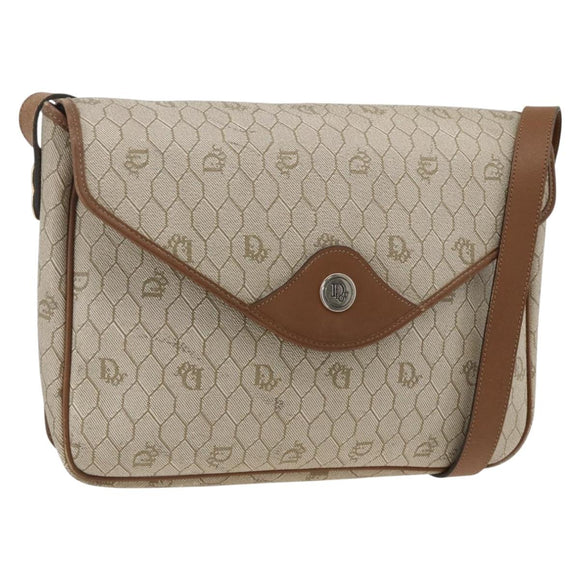 Christian Dior Honeycomb Canvas Shoulder Bag PVC Beige Gold Auth AMZ354