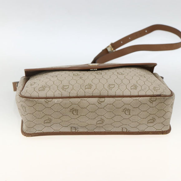 Christian Dior Honeycomb Canvas Shoulder Bag PVC Beige Gold Auth AMZ354