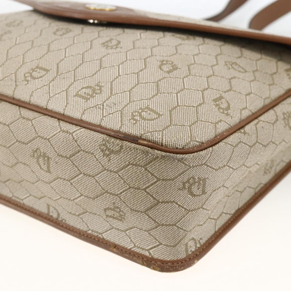 Christian Dior Honeycomb Canvas Shoulder Bag PVC Beige Gold Auth AMZ354