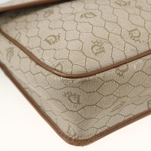 Christian Dior Honeycomb Canvas Shoulder Bag PVC Beige Gold Auth AMZ354