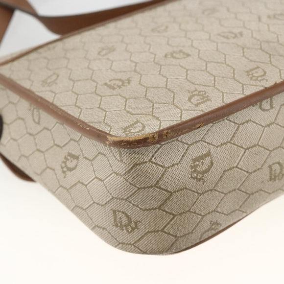 Christian Dior Honeycomb Canvas Shoulder Bag PVC Beige Gold Auth AMZ354