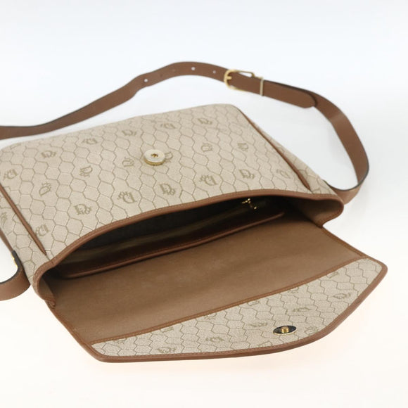 Christian Dior Honeycomb Canvas Shoulder Bag PVC Beige Gold Auth AMZ354