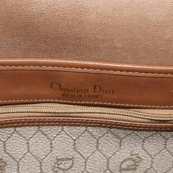 Christian Dior Honeycomb Canvas Shoulder Bag PVC Beige Gold Auth AMZ354