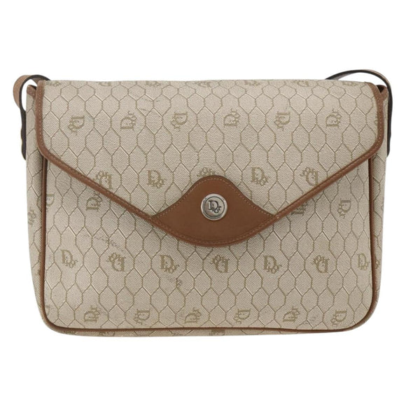 Christian Dior Honeycomb Canvas Shoulder Bag PVC Beige Gold Auth AMZ354