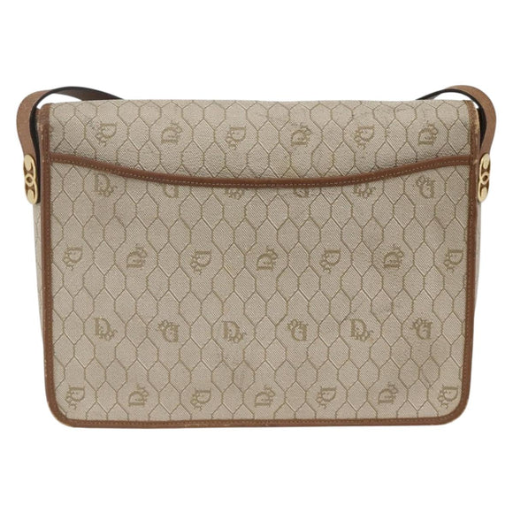 Christian Dior Honeycomb Canvas Shoulder Bag PVC Beige Gold Auth AMZ354