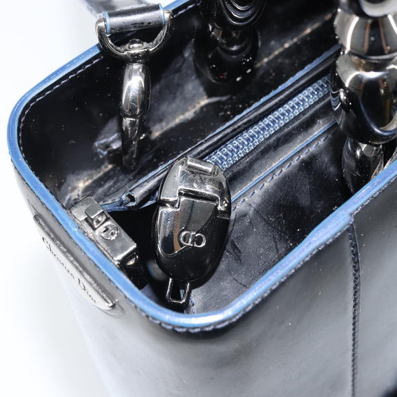 Christian Dior Maris Pearl Hand Bag Leather 2way Black Silver Auth AMZ356