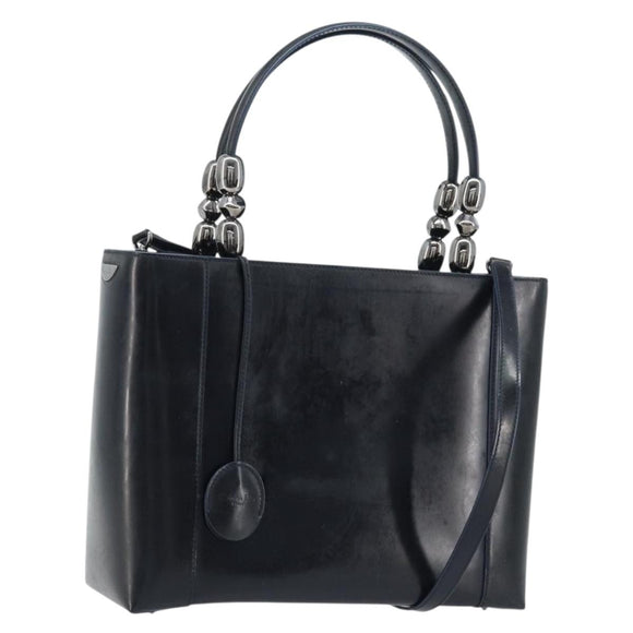 Christian Dior Maris Pearl Hand Bag Leather 2way Black Silver Auth AMZ356