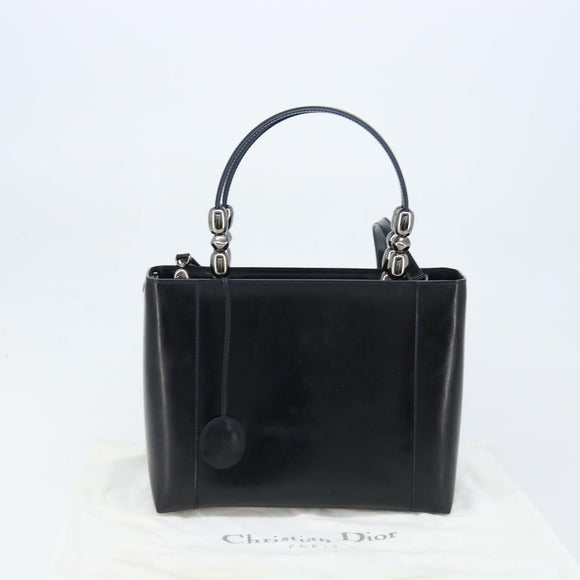 Christian Dior Maris Pearl Hand Bag Leather 2way Black Silver Auth AMZ356