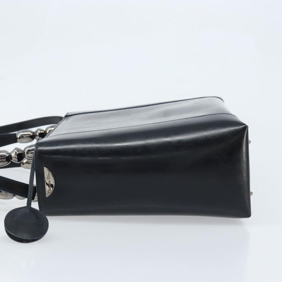 Christian Dior Maris Pearl Hand Bag Leather 2way Black Silver Auth AMZ356