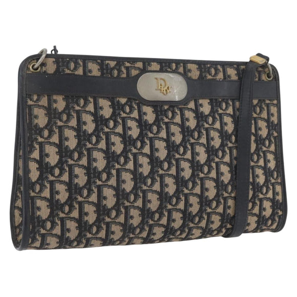 Christian Dior Trotter Canvas Shoulder Bag Navy Gold Auth AMZ357